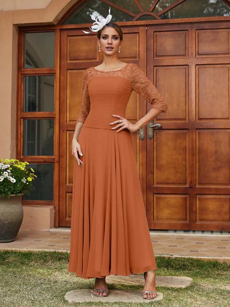 Transparent Collar Half Sleeve Length Mother of the bride dress