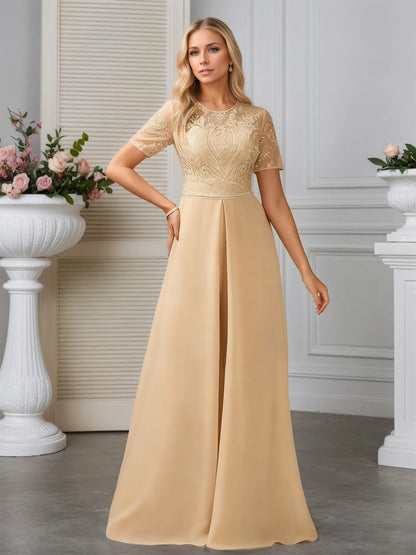 Jumpsuits Illusion Scoop Floor-Length Lace Chiffon Evening Dress With Overskirt Sequins