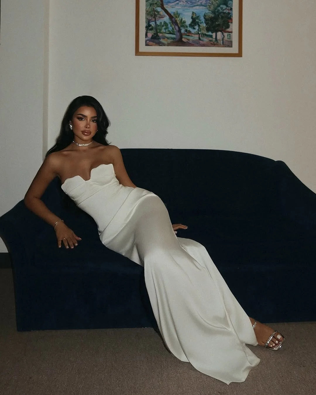 Ivory Back Slit Strapless Elegant Prom Dress