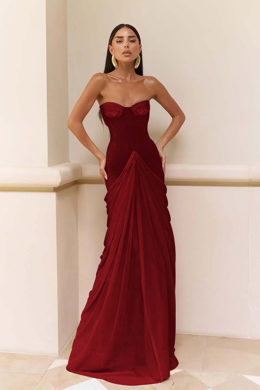 Glamorous Nude Strapless Prom Dress