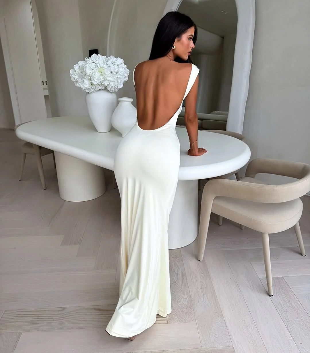 Blushing Pink Backless Slim Fit Prom Dress ZT0673