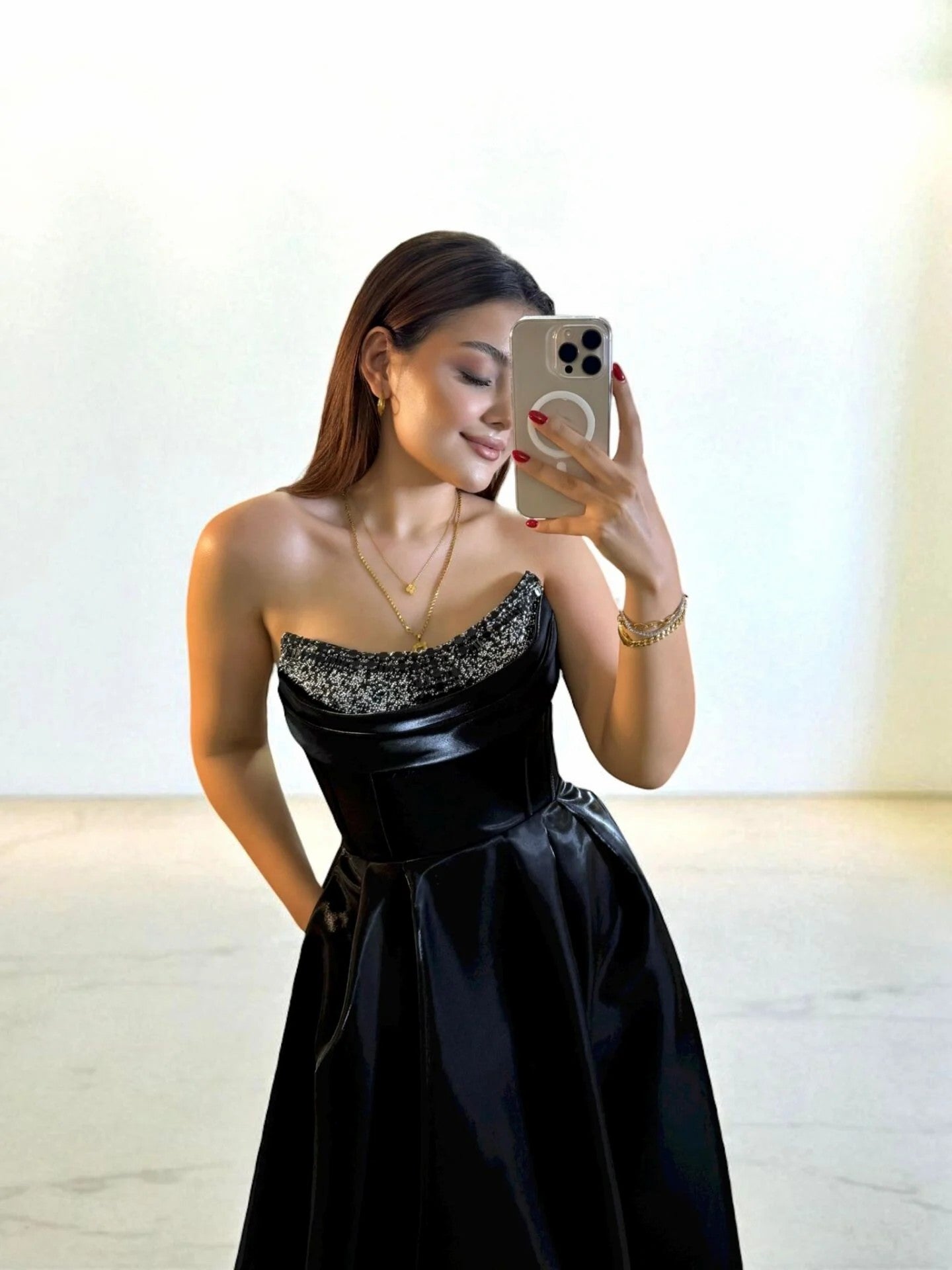 Shiny Satin Beaded Corset Formal Evening Gown