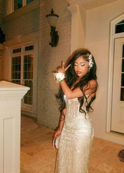 Black Women Prom Dresses With Beads Bodice Party Dress