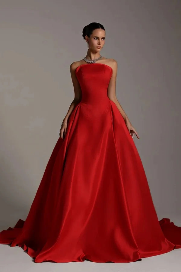 Champagne Strapless A-Line Elegant Prom Dress