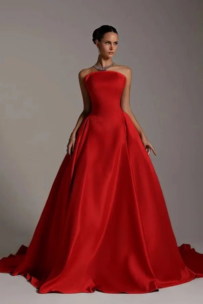 Champagne Strapless A-Line Elegant Prom Dress