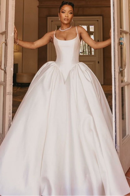 Spaghetti Straps Sleeveless Satin Pleated Wedding Dress