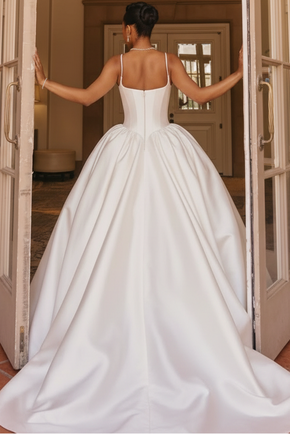 Spaghetti Straps Sleeveless Satin Pleated Wedding Dress