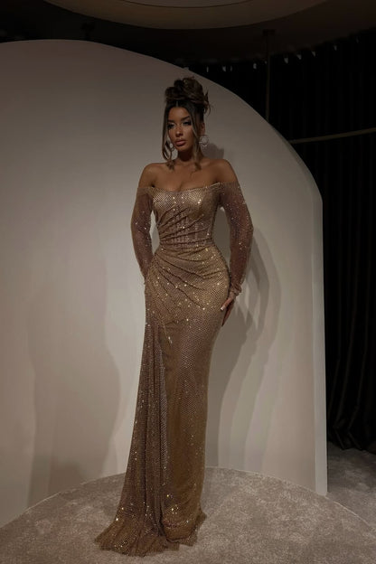 Long Sleeves Off-the-Shoulder Mermaid Evening Dress