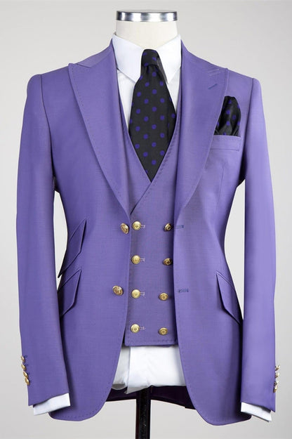 Clifford Chic Purple Peaked Lapel Three Pieces Best Fitted Men Suits