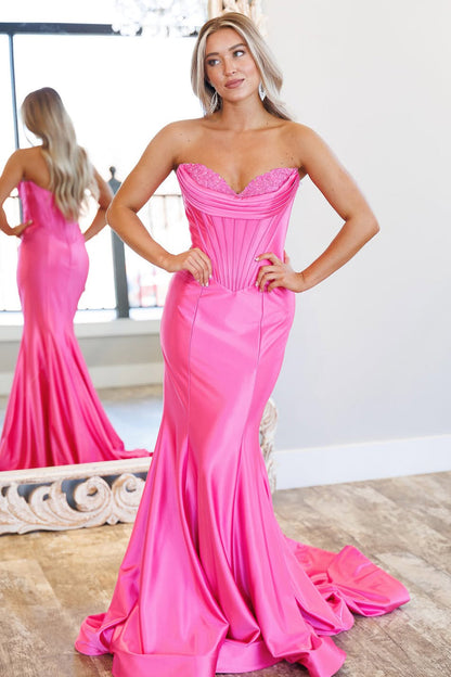 Fuchsia Sweetheart Corset Long Mermaid Prom Dress