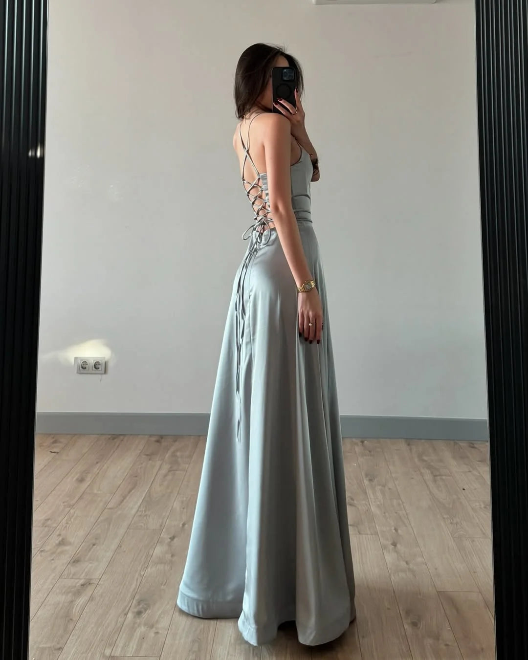 Mist Chic Split Spaghetti-Straps Prom Dress