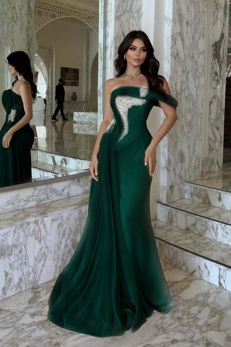 One Shoulder Sleeveless Long Mermaid Prom Dress With Beading