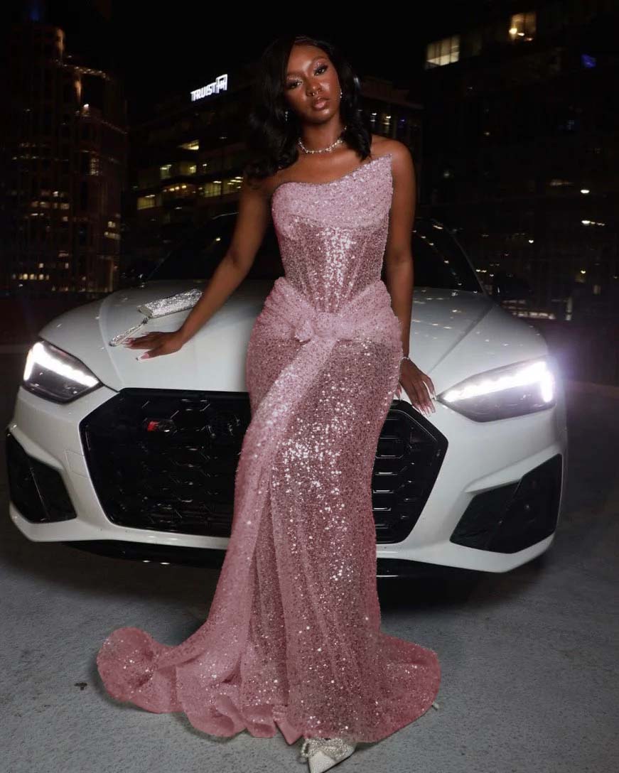 Asymmetric Strapless Sleeveless Long Pleated Mermaid Prom Dress