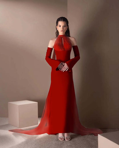 High Neck Strapless Long Sleeves Long Mermaid Prom Dress