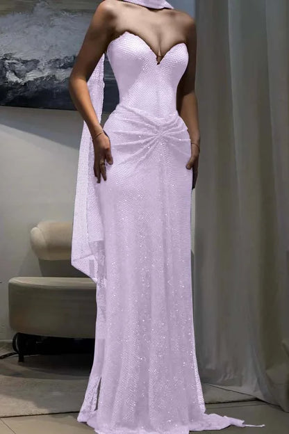 Dark Blue Sweetheart Sheath Strapless Prom Dress