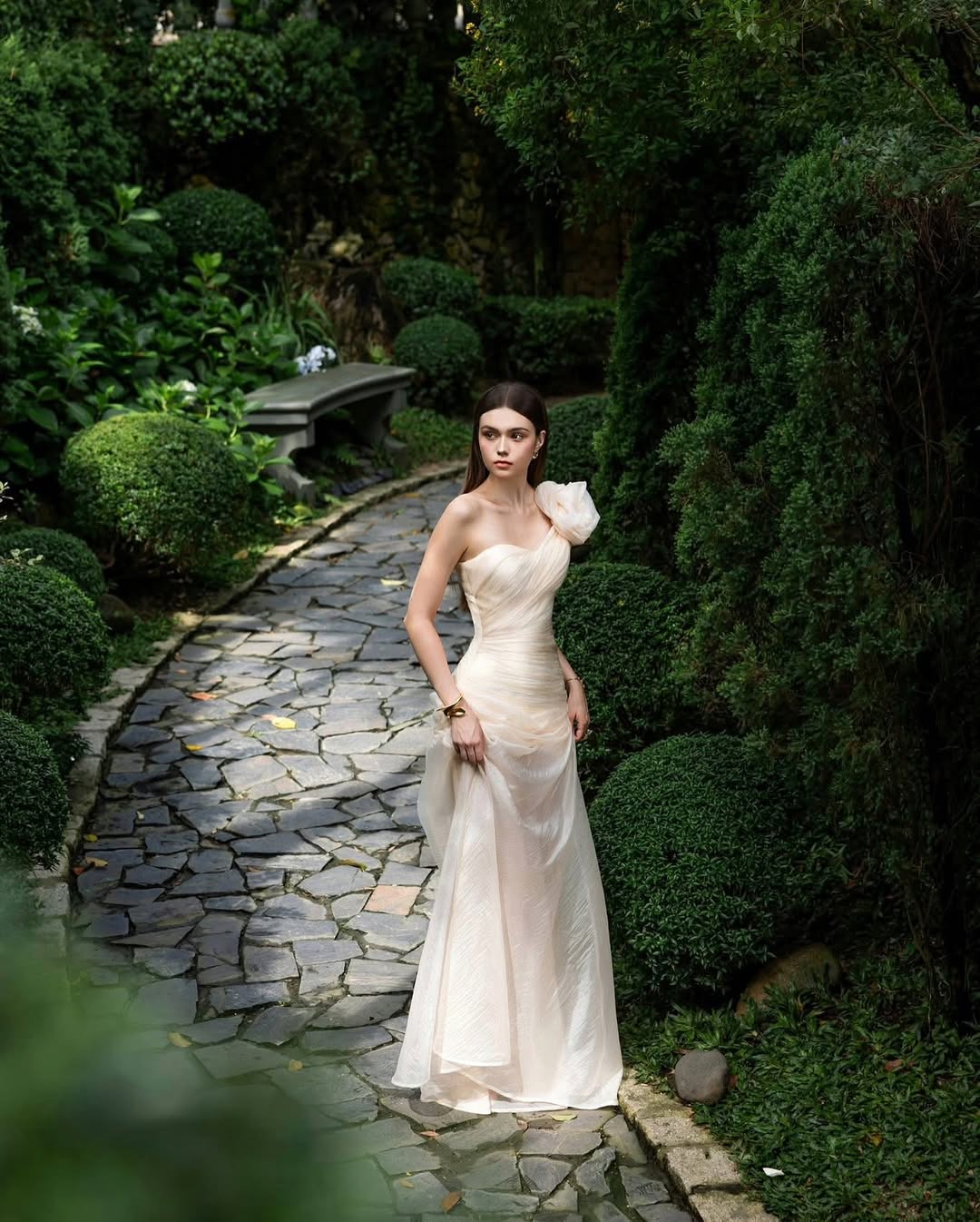 Champagne One Shoulder Prom Dress