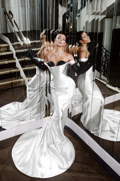 Strapless Sleeveless Long Mermaid Prom Dress With Pleated Gloves