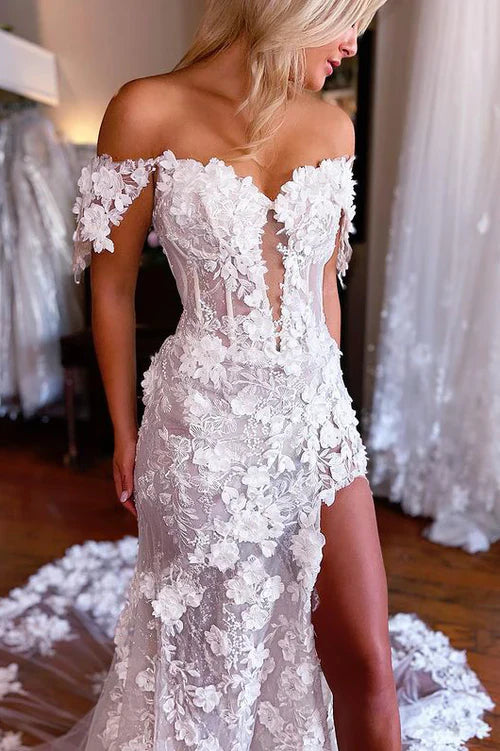 Charming Mermaid Sweetheart White Wedding Dress