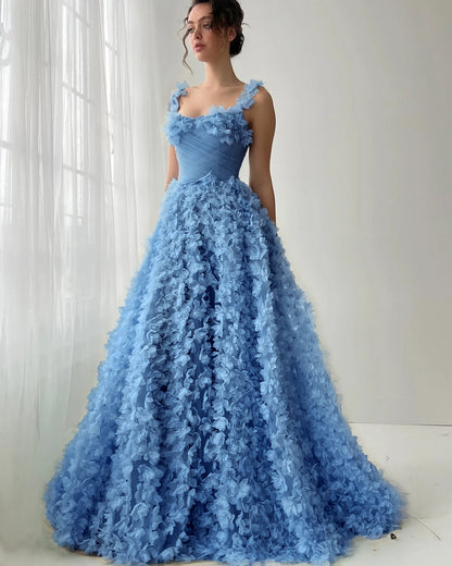 Square Neck Spaghetti Straps Sleeveless Long A-Line Prom Dress