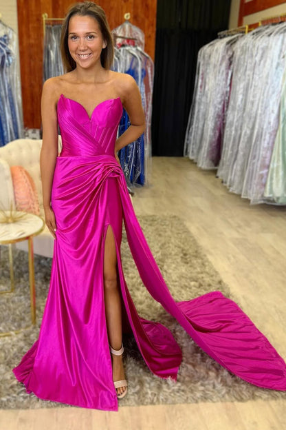 Sweetheart Satin Prom Dresses Mermaid Pleated Evening Gowns