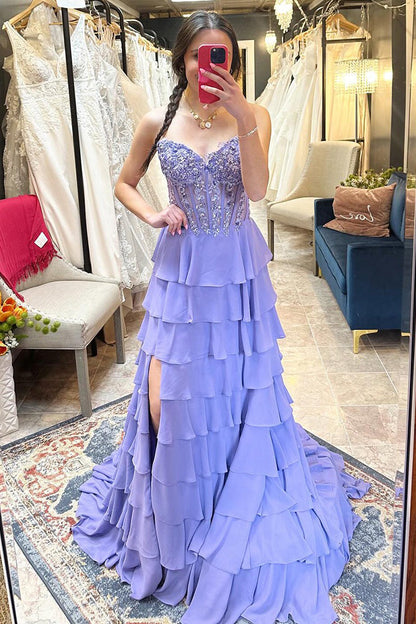 Sparkly Lilac A-Line Prom Dresses Long