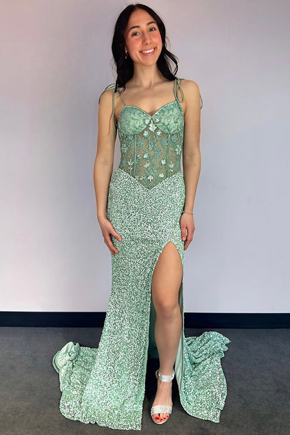 Mermaid Sweetheart Party Dress with Slit Spaghetti Straps Backless Prom Gowns