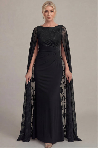 Scoop-Neck Floor-Length Applique Chiffon Mermaid Mother of the Bride Dress