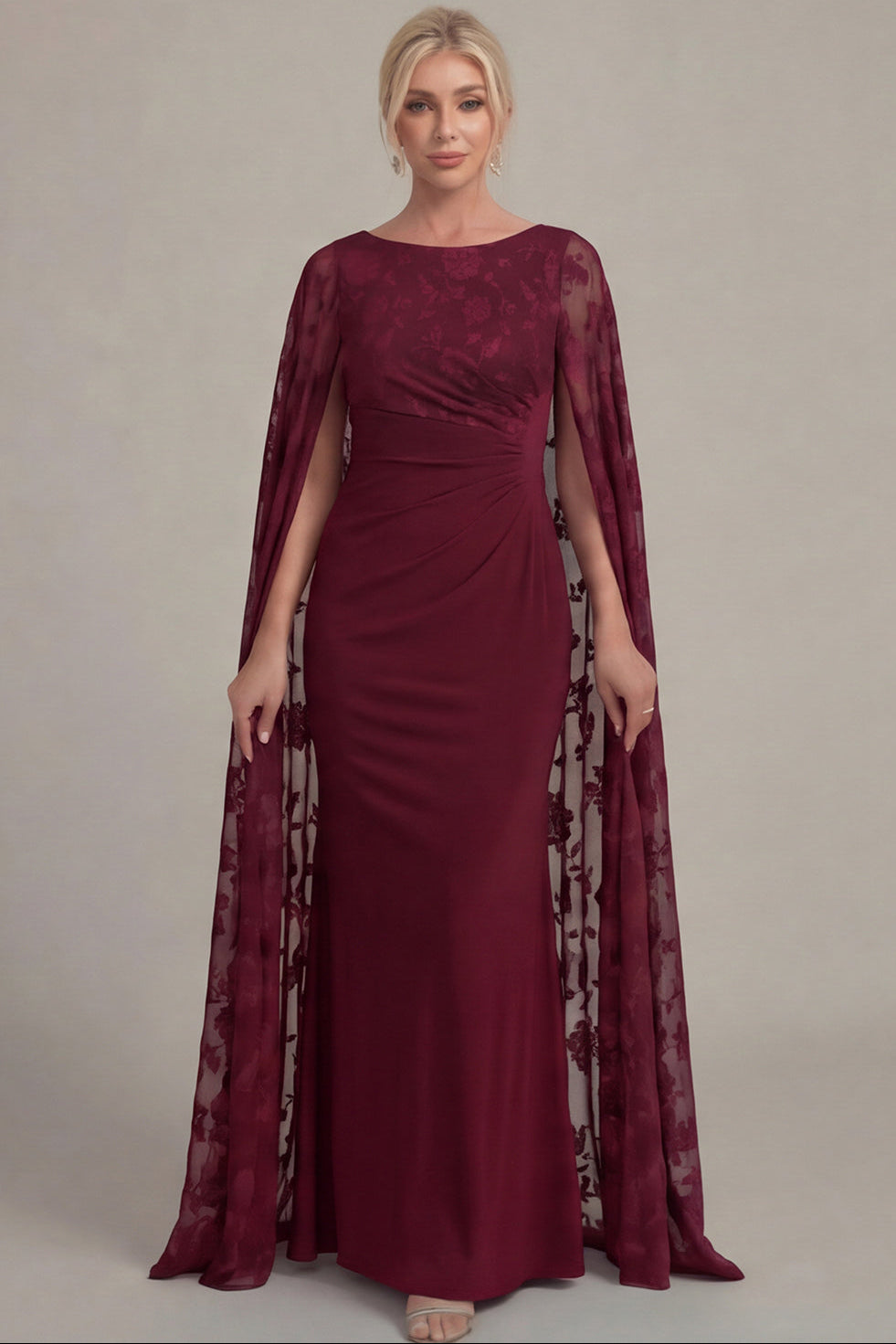 Scoop-Neck Floor-Length Applique Chiffon Mermaid Mother of the Bride Dress