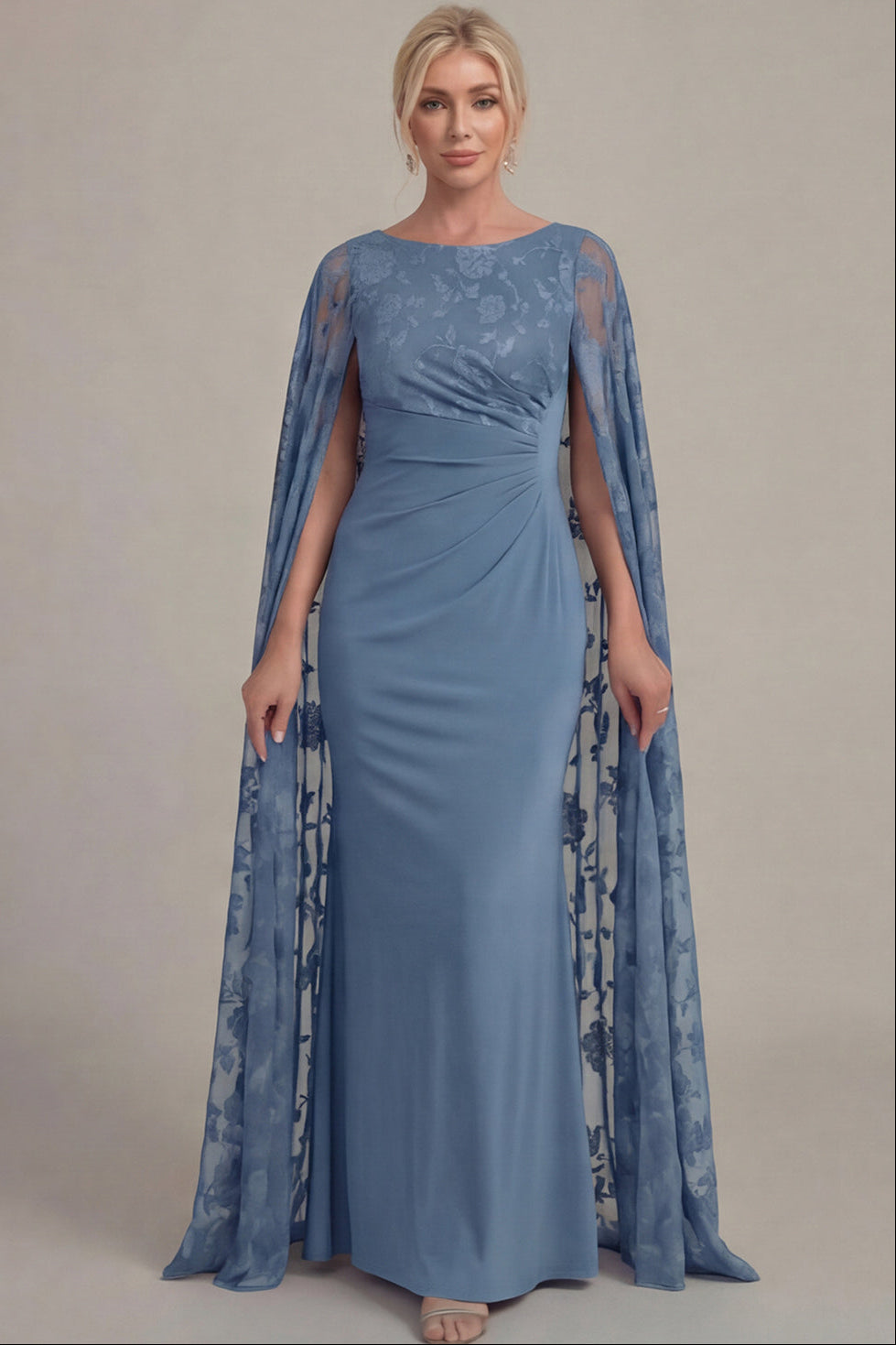 Scoop-Neck Floor-Length Applique Chiffon Mermaid Mother of the Bride Dress