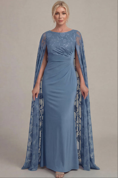 Scoop-Neck Floor-Length Applique Chiffon Mermaid Mother of the Bride Dress