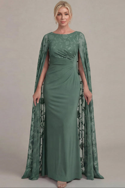 Scoop-Neck Floor-Length Applique Chiffon Mermaid Mother of the Bride Dress