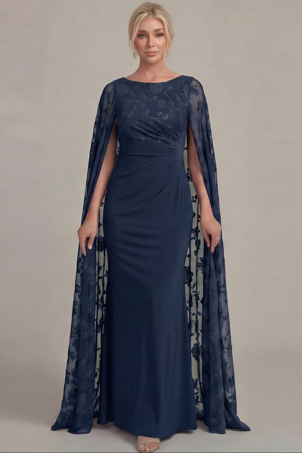 Scoop-Neck Floor-Length Applique Chiffon Mermaid Mother of the Bride Dress