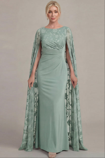 Scoop-Neck Floor-Length Applique Chiffon Mermaid Mother of the Bride Dress