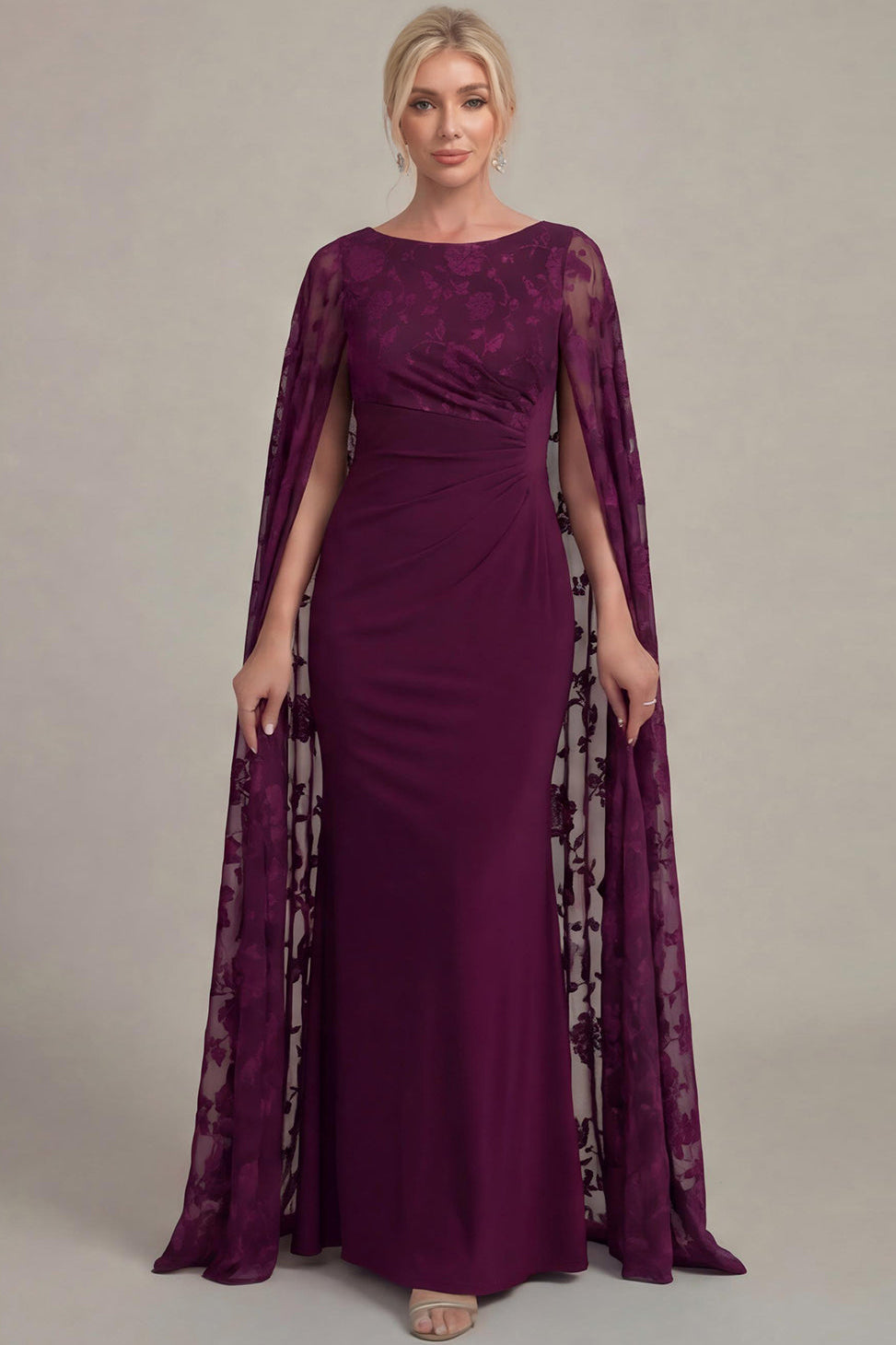 Scoop-Neck Floor-Length Applique Chiffon Mermaid Mother of the Bride Dress