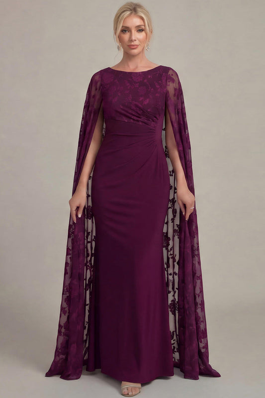 Scoop-Neck Floor-Length Applique Chiffon Mermaid Mother of the Bride Dress