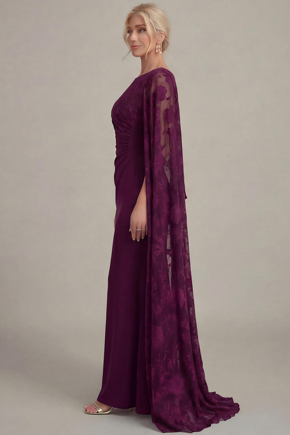 Scoop-Neck Floor-Length Applique Chiffon Mermaid Mother of the Bride Dress