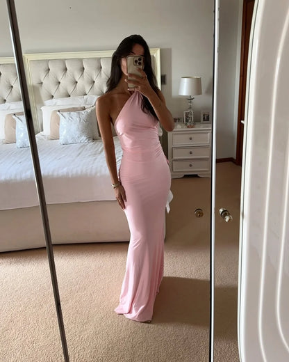 Pink One-Shoulder Slim Fit Prom Dress