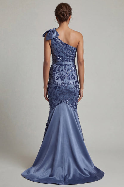 One Shoulder Mermaid Sequin Long Mother of the Bride Dress