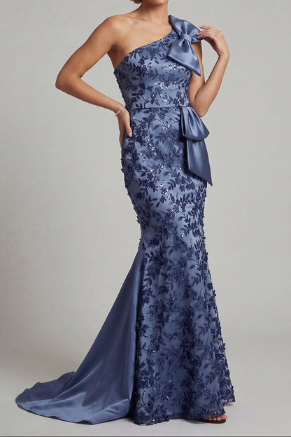 One Shoulder Mermaid Sequin Long Mother of the Bride Dress