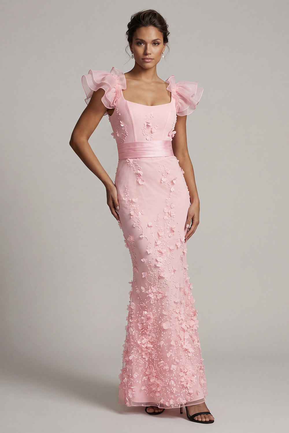 Mermaid Ruffle Sleeves Long Evening Dress