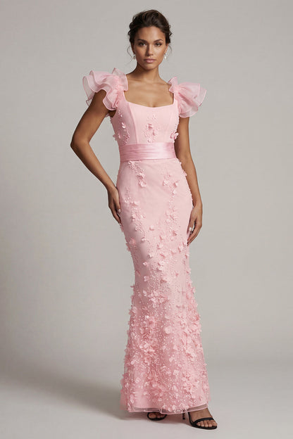 Mermaid Ruffle Sleeves Long Evening Dress
