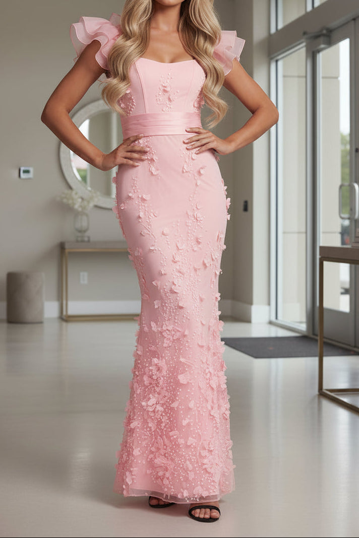 Mermaid Ruffle Sleeves Long Evening Dress