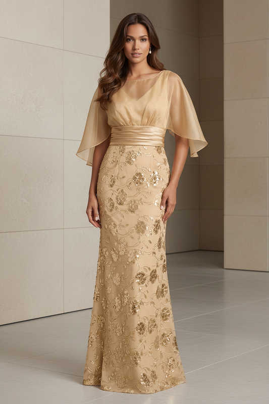 Mermaid Champagne Sequin Half Sleeve Mother Of the Bride Dress