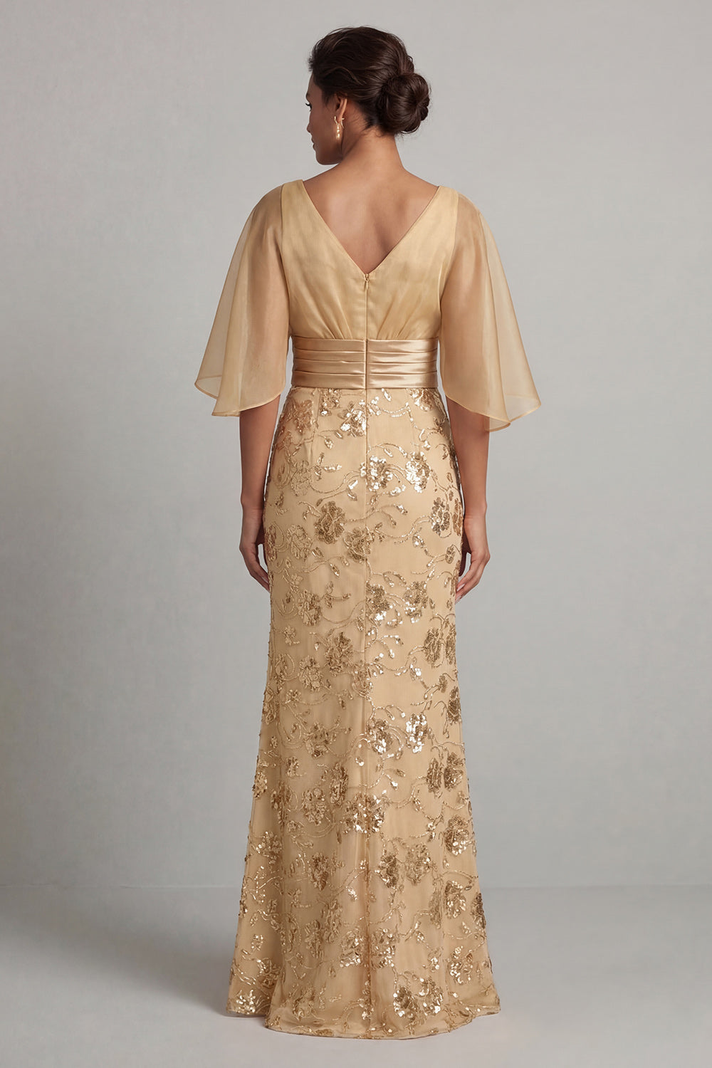 Mermaid Champagne Sequin Half Sleeve Mother Of the Bride Dress