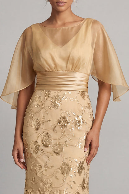 Mermaid Champagne Sequin Half Sleeve Mother Of the Bride Dress