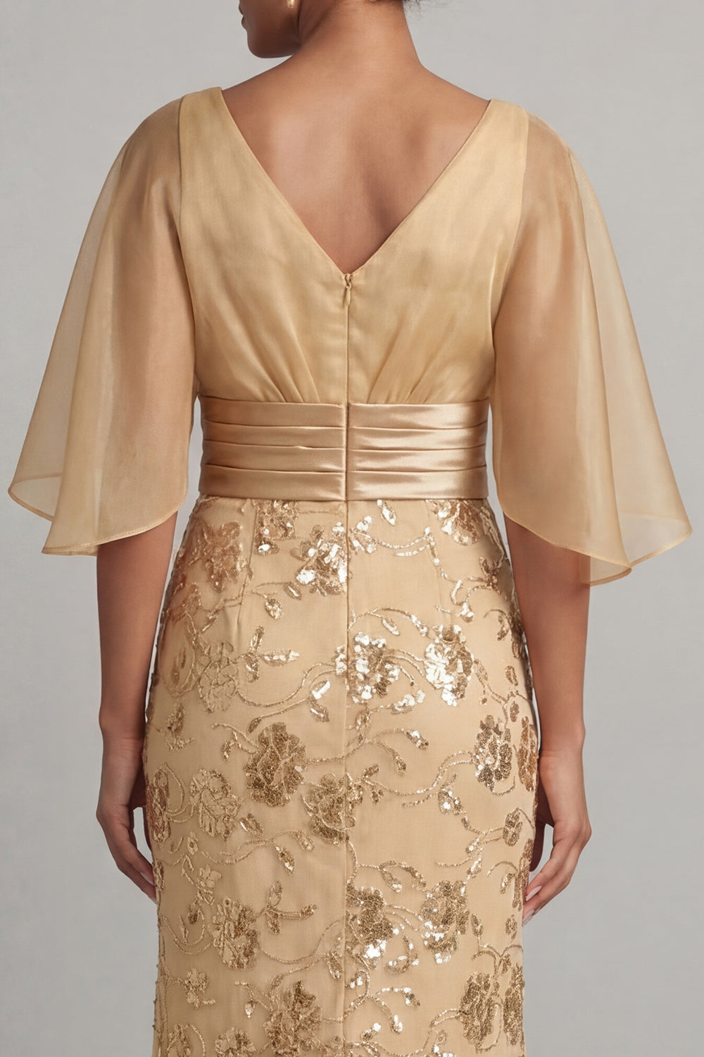 Mermaid Champagne Sequin Half Sleeve Mother Of the Bride Dress