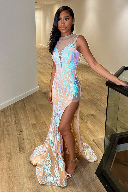 Fantasy V-Neck Sleeveless Evening Dress