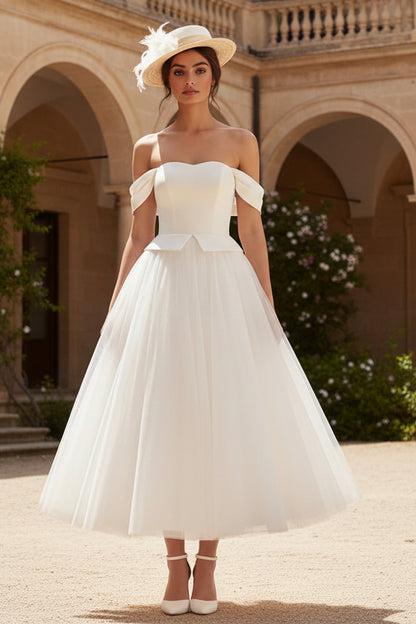 Off the Shoulder A Line White Maxi Boho Wedding Dress