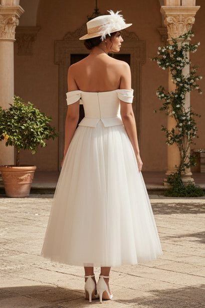 Off the Shoulder A Line White Maxi Boho Wedding Dress