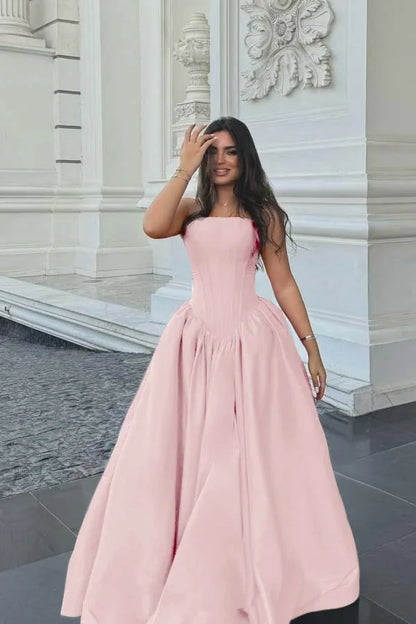 Fuchsia Strapless A-line Long Prom Dress